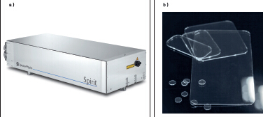 圖1：Spirit 1040-IMC 激光器（a）具備高重復(fù)率的工業(yè)飛秒激光器，平均功率高達16瓦，是進行 ClearShape加工（b）的理想之選。