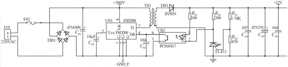 圖5 基于FSD200的小功率開關電源應用電路