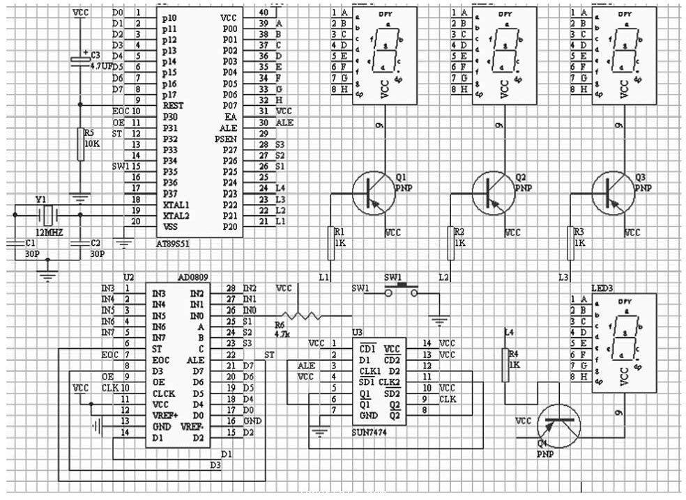 圖3 多氣體檢測系統(tǒng)電路